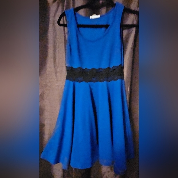 Sapphire Blue Mini Dress - Sheer Waist - Picture 1 of 3